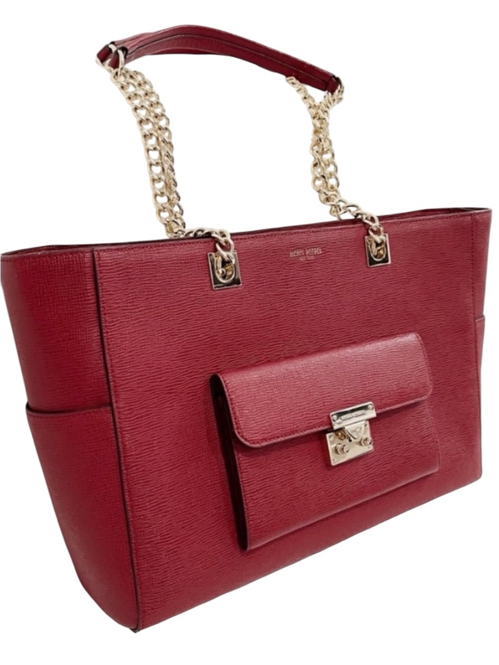 Henri Bendel Waldorf Red Textured Leather Chain Tote Bag NWOT
